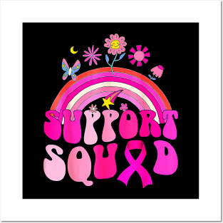 Groovy Rainbow Support Squad Pink Breast Cancer Awareness Posters and Art